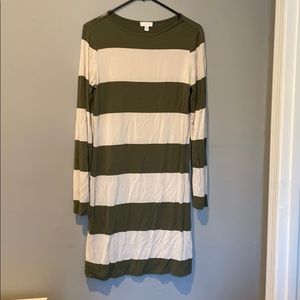 Cream and olive green striped dress